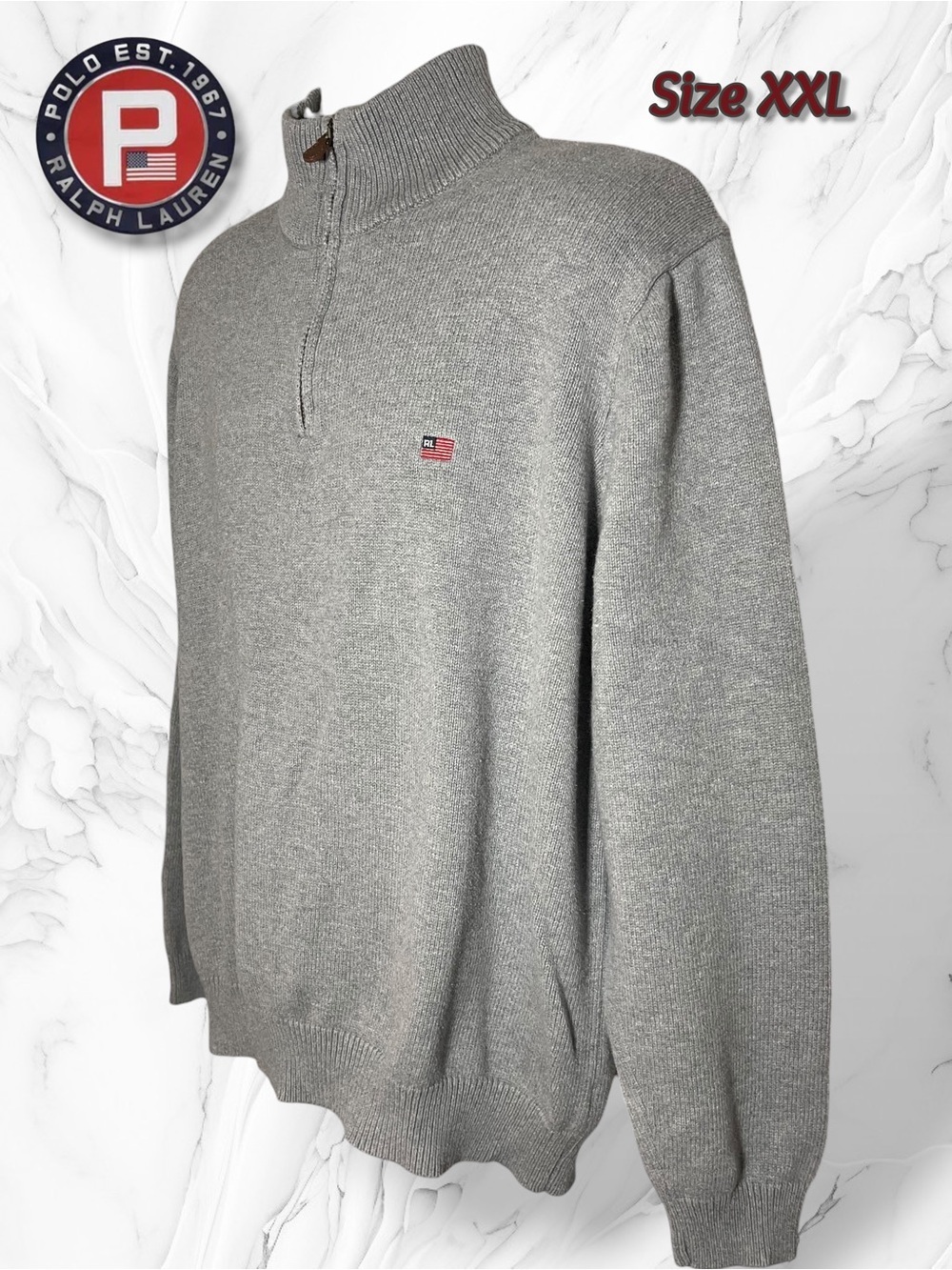 Ralph Lauren Polo Jeans Gray Half-Zip Sweater - Men's XXL 100% Cotton